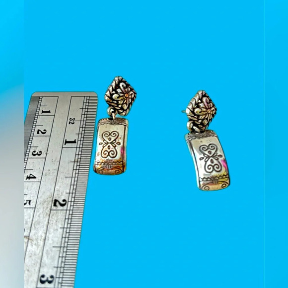 Brighton pierced dangle drop earrings vintage.  Silver Plated with etching - Picture 4 of 6